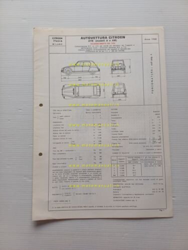 Citroen Dyane AYB A-AM 1968 scheda riconoscimento tipo Motorizzazione Facsimile