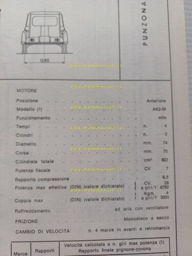 Citroen Dyane AYB A-AM 1968 scheda riconoscimento tipo Motorizzazione Facsimile