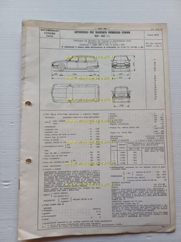 Citroen GS 1.2 S.W. GX-GC 1973 scheda omologazione DGM Motorizzazione …