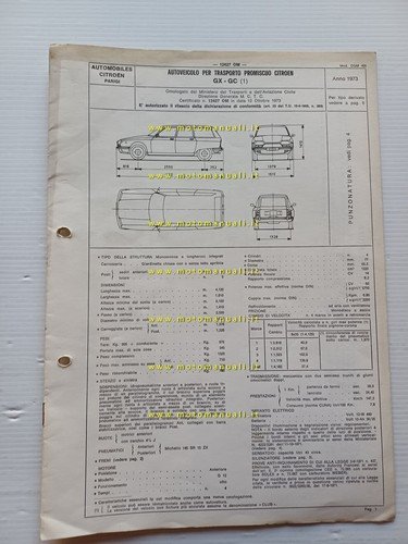 Citroen GS 1.2 S.W. GX-GC 1973 scheda omologazione DGM Motorizzazione …
