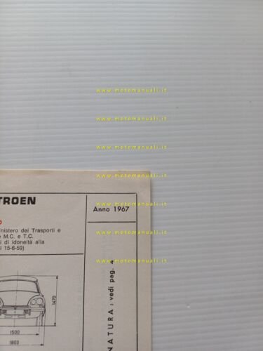 Citroen ID 19 B 1967 scheda riconoscimento tipo Motorizzazione Facsimile