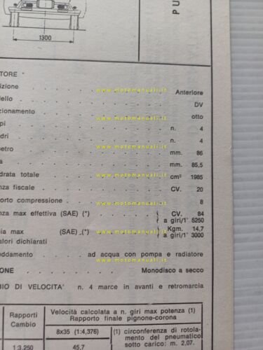 Citroen ID 19 B 1967 scheda riconoscimento tipo Motorizzazione Facsimile