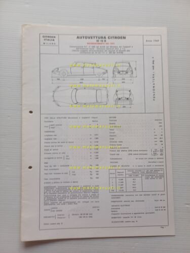 Citroen ID 19 B 1969 scheda riconoscimento tipo Motorizzazione Facsimile