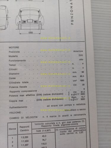 Citroen ID 19 B 1969 scheda riconoscimento tipo Motorizzazione Facsimile