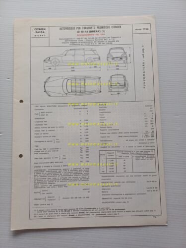 Citroen ID 19 FA Break 1968 scheda riconoscimento tipo Motorizzazione …