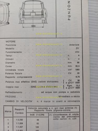 Citroen ID 19 FA Break 1968 scheda riconoscimento tipo Motorizzazione …