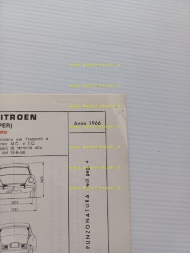 Citroen ID 19 Super 1966 scheda riconoscimento tipo Motorizzazione Facsimile