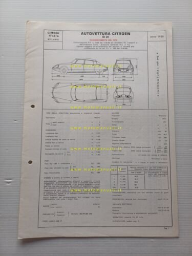 Citroen ID 20 1968 scheda riconoscimento tipo Motorizzazione Facsimile