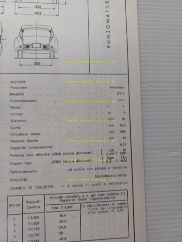 Citroen ID 20 1968 scheda riconoscimento tipo Motorizzazione Facsimile