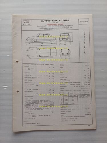 Citroen ID 20 1970 scheda riconoscimento tipo Motorizzazione Facsimile