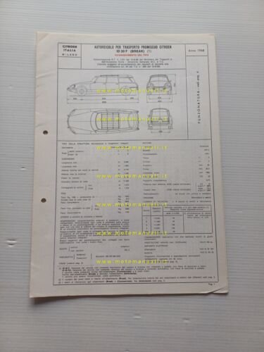 Citroen ID 20 F Break 1968 scheda riconoscimento tipo Motorizzazione …