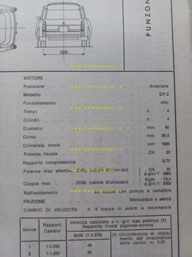 Citroen ID 20 F Break 1968 scheda riconoscimento tipo Motorizzazione …