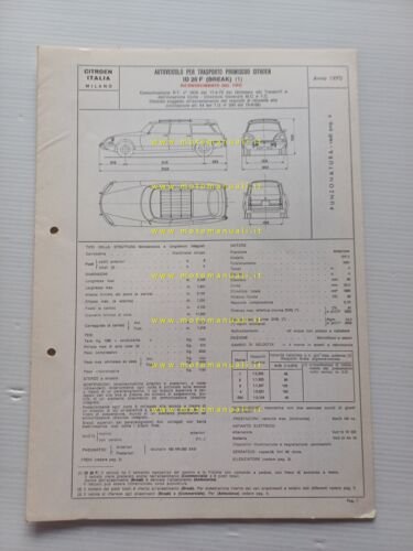 Citroen ID 20 F Break 1970 scheda riconoscimento tipo Motorizzazione …
