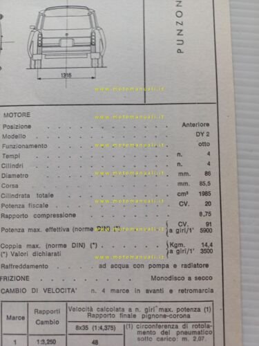Citroen ID 20 F Break 1970 scheda riconoscimento tipo Motorizzazione …