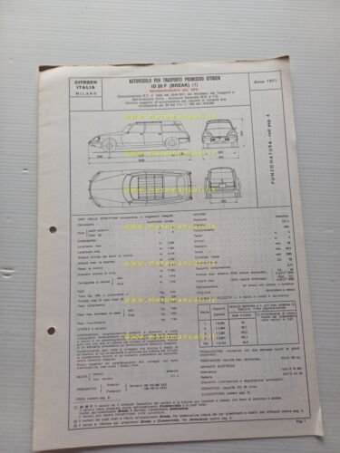 Citroen ID 20 F Break 1971 scheda riconoscimento tipo Motorizzazione …