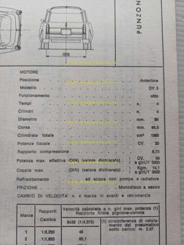 Citroen ID 20 F Break 1971 scheda riconoscimento tipo Motorizzazione …