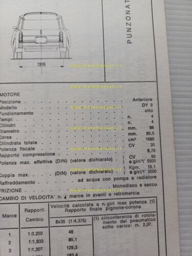 Citroen ID 20 F Break 1972 scheda riconoscimento tipo Motorizzazione …