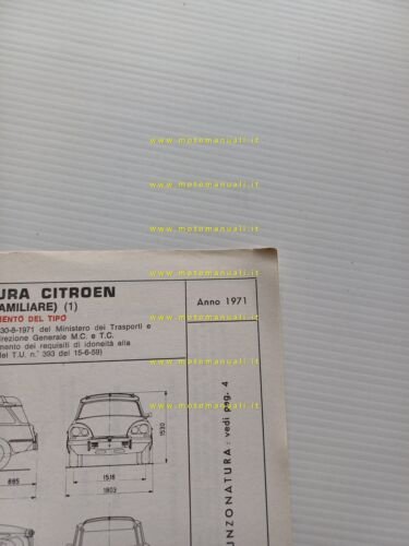 Citroen ID 20 F Familiare 1971 scheda riconoscimento tipo Motorizzazione …