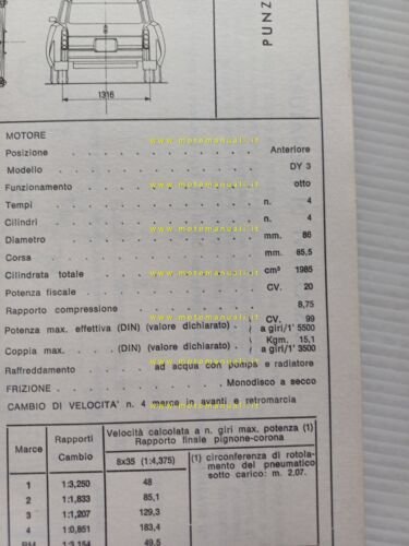 Citroen ID 20 F Familiare 1971 scheda riconoscimento tipo Motorizzazione …