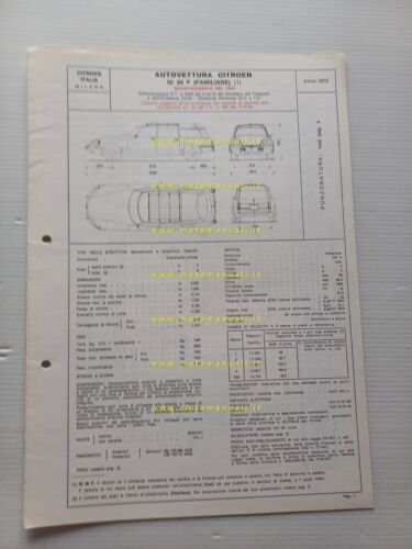 Citroen ID 20 F Familiare 1972 scheda riconoscimento tipo Motorizzazione …