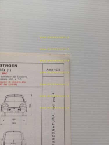 Citroen ID 20 F Familiare 1972 scheda riconoscimento tipo Motorizzazione …