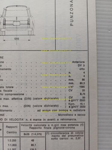 Citroen ID 20 F Familiare 1972 scheda riconoscimento tipo Motorizzazione …