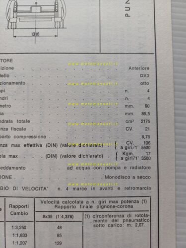 Citroen ID 21 F Break 1968 scheda riconoscimento tipo Motorizzazione …