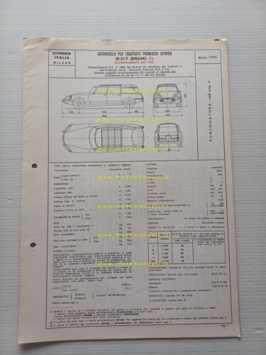 Citroen ID 21 F Break 1970 scheda riconoscimento tipo Motorizzazione …
