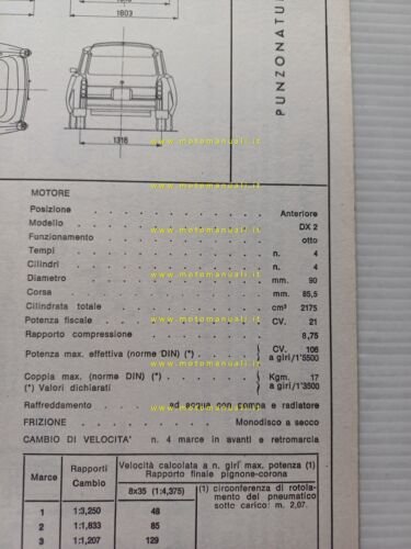 Citroen ID 21 F Break 1970 scheda riconoscimento tipo Motorizzazione …