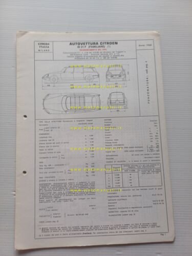 Citroen ID 21 F Familiare 1968 scheda riconoscimento tipo Motorizzazione …