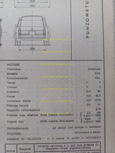Citroen ID 21 F Familiare 1968 scheda riconoscimento tipo Motorizzazione …