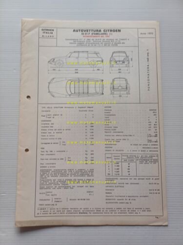 Citroen ID 21 F Familiare 1970 scheda riconoscimento tipo Motorizzazione …