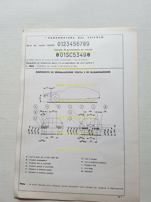 CITROEN SM Maserati SB-SC 1971 scheda riconoscimento tipo Motorizzazione Facsimi