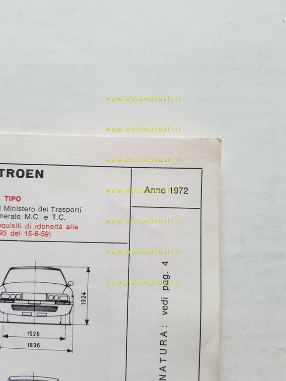 CITROEN SM Maserati SB-SD 1972 scheda riconoscimento tipo Motorizzazione Facsimi