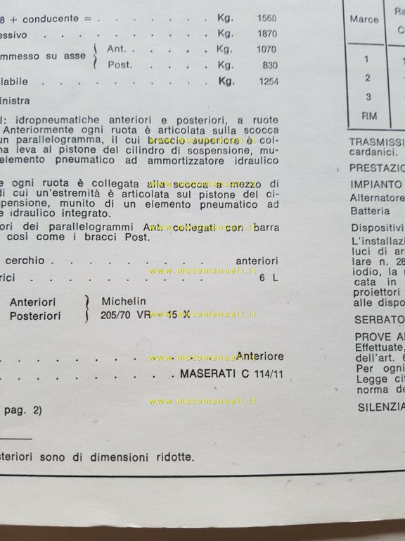 CITROEN SM Maserati SB-SD 1972 scheda riconoscimento tipo Motorizzazione Facsimi