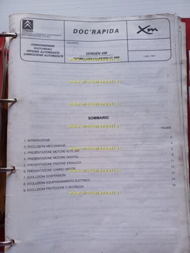 Citroen XM manuale officina Raccolta Note Tecniche 1989-95 italiano originale