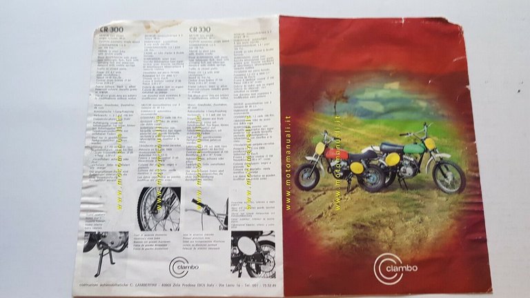 Clambo 50 CR 300-330 minimoto 1973 depliant originale ciclomotore brochure …