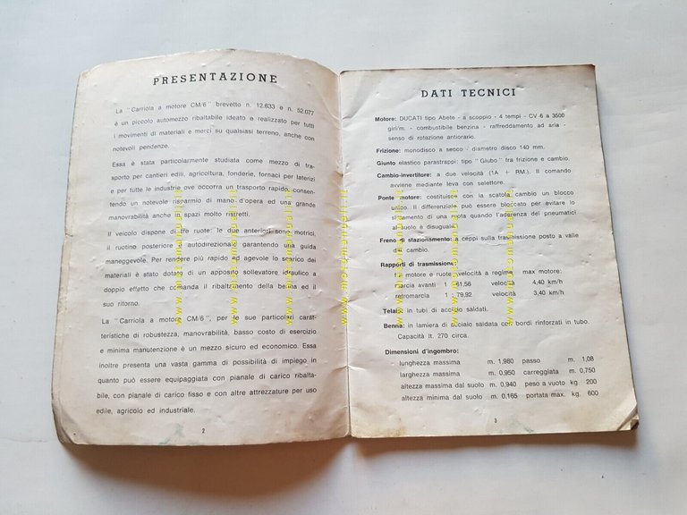 CMG CM/6 carriola a motore 1965 manuale uso + catalogo …