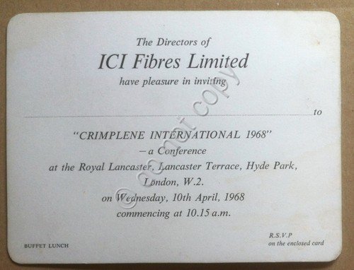 Collezionismo cartaceo - 1968 - ICI Fibres Limited - Invito …