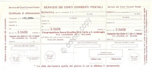 Collezionismo Cartaceo - Suore Orsoline di S.Carlo - Certificato di …
