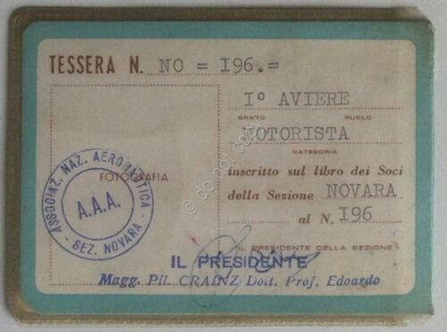 Collezionismo cartaceo - Tessera Associazione Nazionale Arma Aeronautica - 1958