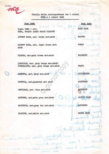 Corrispondenza colori pellicce Emba Saga su lettera Studio Stile Milano …