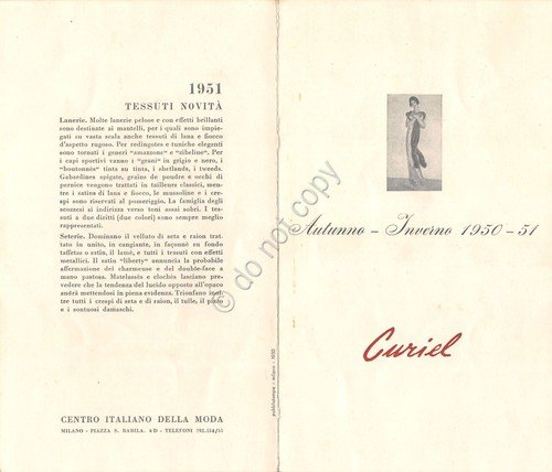 Curiel Cartoncino Sfilata Autunno Inverno 1950 1951 Centro Italiano della … | Immagine principale