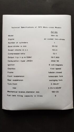 CZ 125 Cross 1973 foto - depliant ufficiale originale brochure