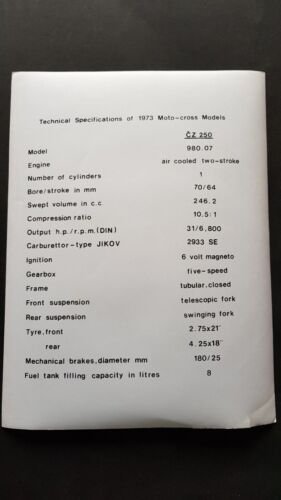 CZ 250 Cross 1973 foto - depliant ufficiale originale brochure