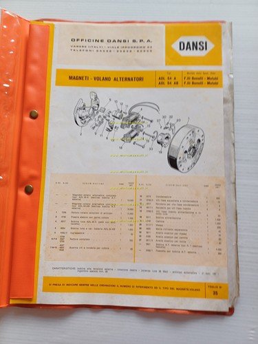 Dansi catalogo ricambi Volani Magnete Alternatori Benelli Motobi anni 50-60