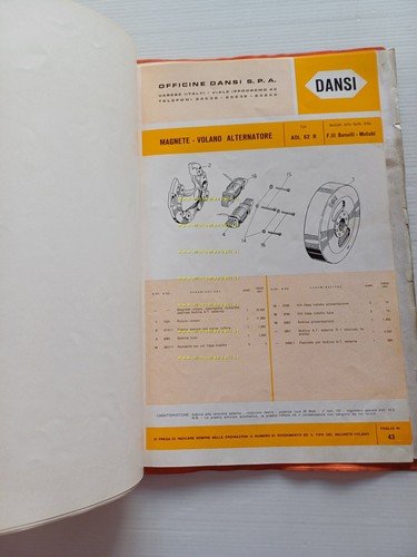 Dansi catalogo ricambi Volani Magnete Alternatori Benelli Motobi anni 50-60