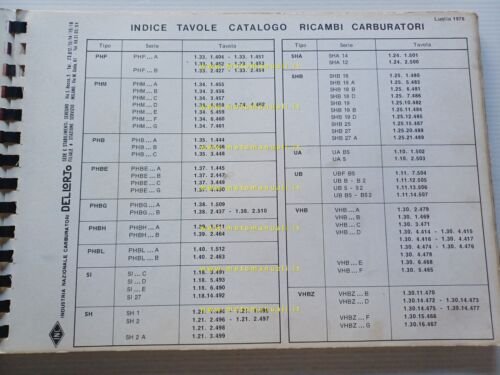 Dell'Orto Carburatori Moto catalogo ricambi n.2 1978 originale