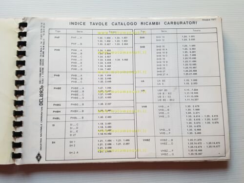 DELL'ORTO Catalogo 2 1977 catalogo ricambi tutti Carburatori moto originale