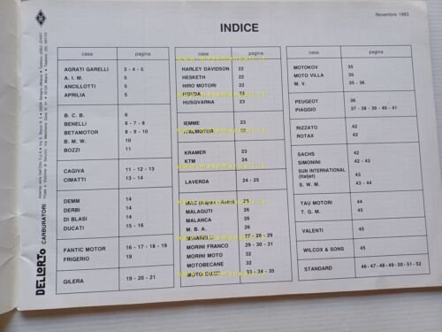 Dell'Orto Manuale 15 Officina Taratura Carburatori moto fino 1983